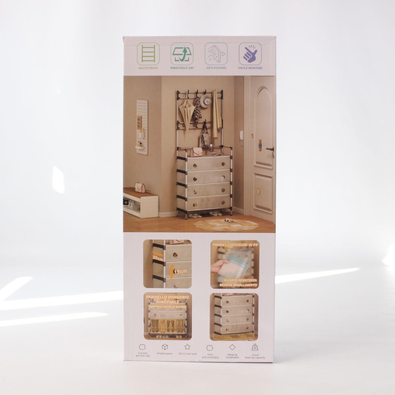 Вішалка підлогова з полицею для взуття, 180х62х28см, SKLM-27, Біла / Стійка для одягу / Гардеробна стійка