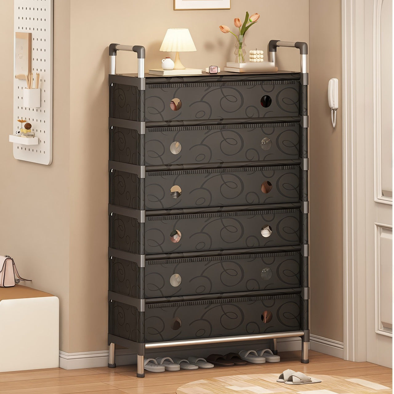 Полиця для взуття на 6 ярусів, 140х62х28см, Чорна / Багатоярусний стелаж для взуття / Взуттєва полиця