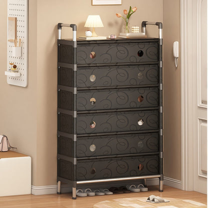 Полиця для взуття на 6 ярусів, 140х62х28см, Чорна / Багатоярусний стелаж для взуття / Взуттєва полиця