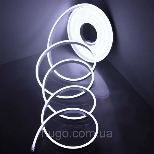 Гнучка неонова стрічка 5 м, LED NEON 12V-220V, Біла / Світлодіодна стрічка силіконова