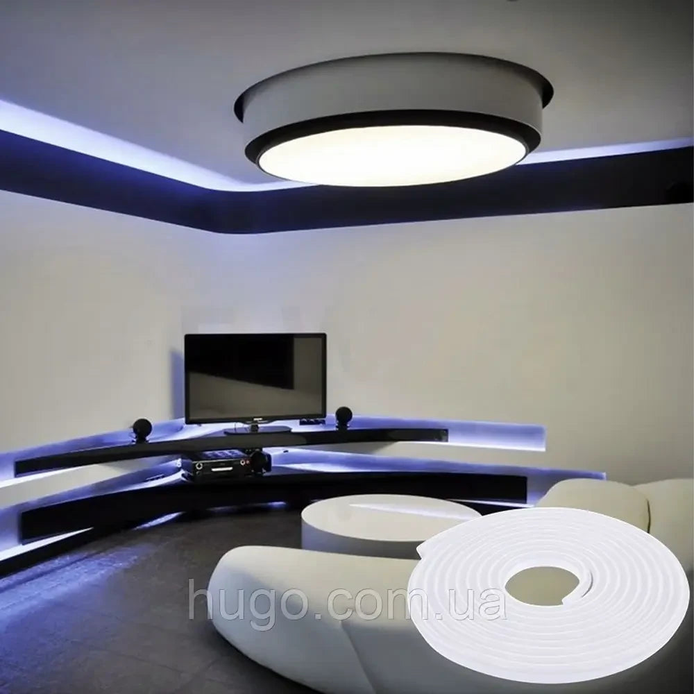 Гнучка неонова стрічка 5 м, LED NEON 12V-220V, Біла / Світлодіодна стрічка силіконова