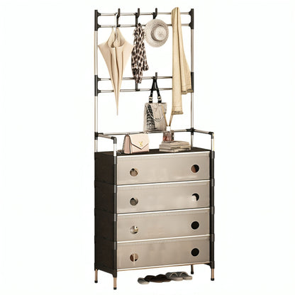 Вішалка підлогова з полицею для взуття, 180х62х28см, Dx6205hb, Чорний з білим / Стійка для одягу / Гардеробна вішалка