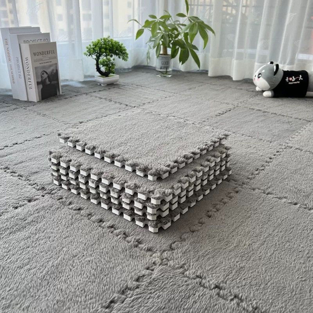 Килимок-пазл з плюшевим покриттям, 10 деталей (30х30см), Сірий / М'який пазл для підлоги / Дитячий килимок-пазл