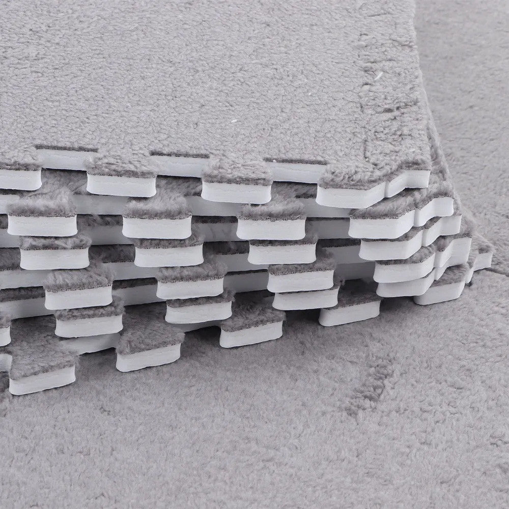 Килимок-пазл з плюшевим покриттям, 10 деталей (30х30см), Сірий / М'який пазл для підлоги / Дитячий килимок-пазл