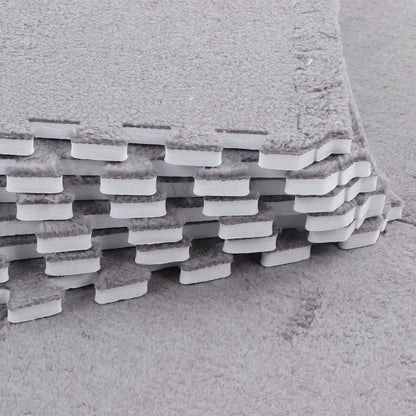 Килимок-пазл з плюшевим покриттям, 10 деталей (30х30см), Сірий / М'який пазл для підлоги / Дитячий килимок-пазл