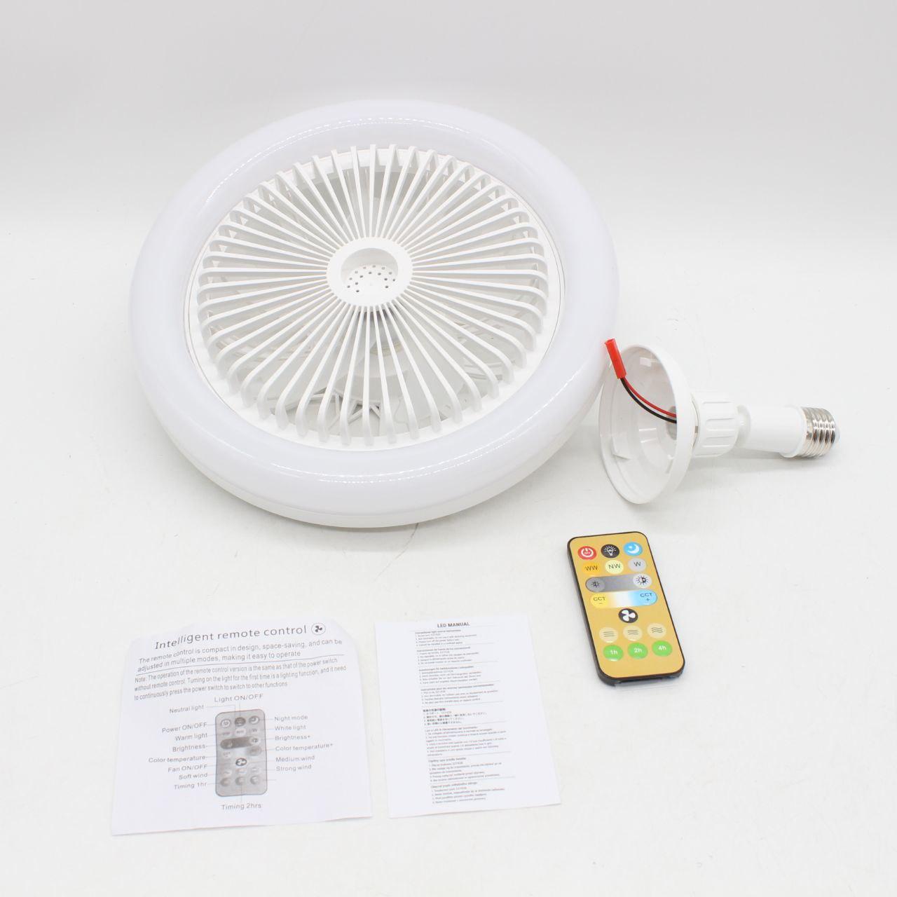 Лампа-вентилятор в патрон Е27 + пульт, CHP-006, Біла / LED люстра з вентилятором / Стельовий лед вентилятор