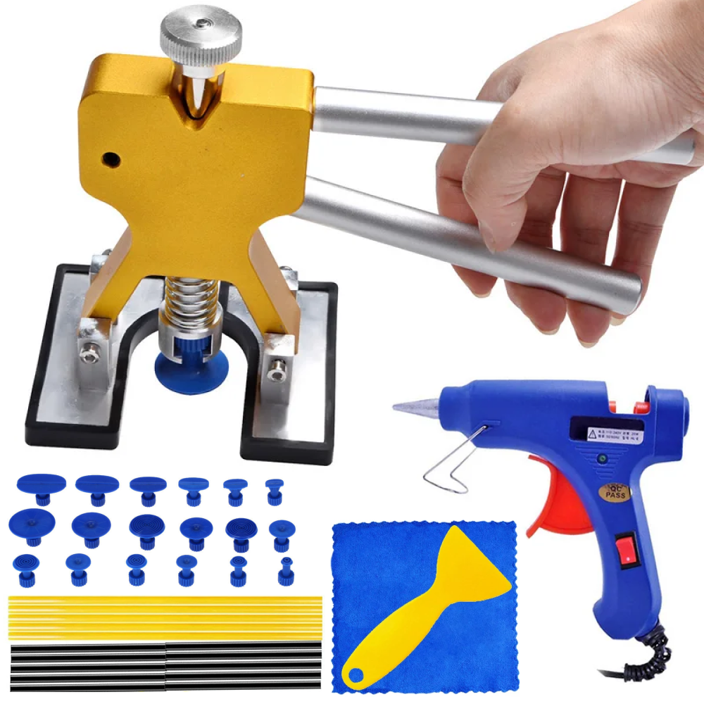 Набір для видалення вм'ятин без фарбування з комплектом грибків + клей / Професійний набір для рихтування авто