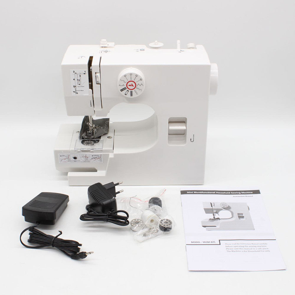Домашня швейна машинка з педаллю від мережі YASM-825 / Міні-швейна машинка з оверлочним рядком