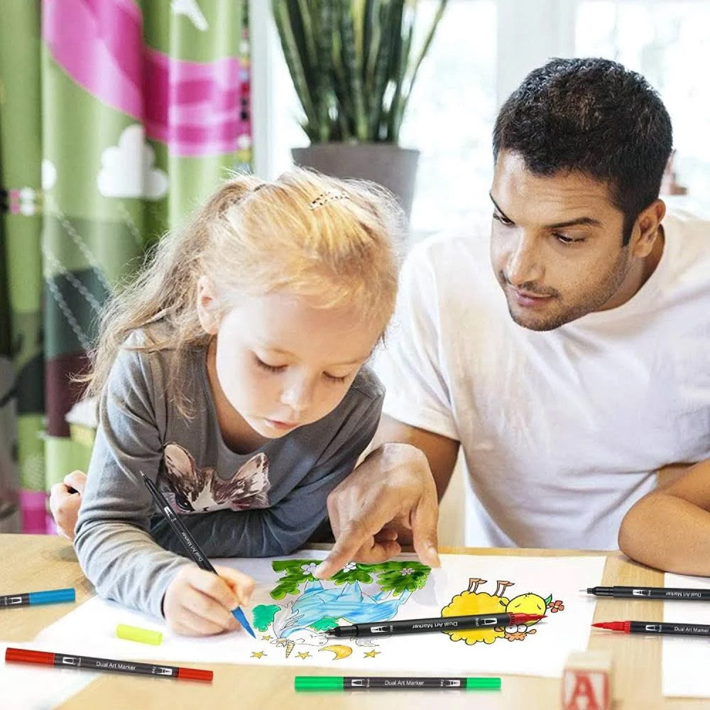 Акварельні маркери двосторонні 48шт з сумкою, Color pencil / Набір для малювання / Маркери для малювання