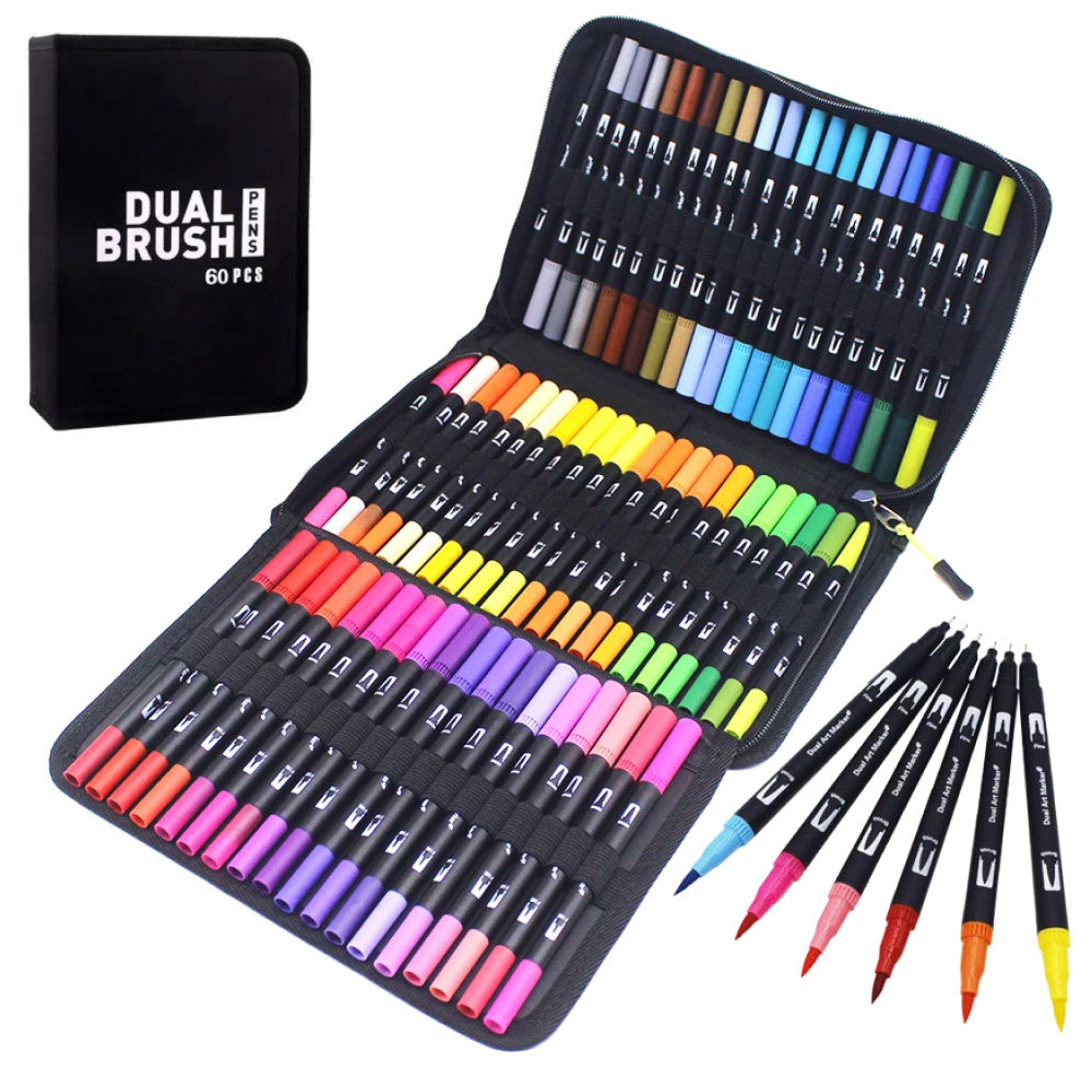 Акварельні маркери двосторонні 60шт з сумкою, Color pencil / Набір для малювання / Маркери для малювання