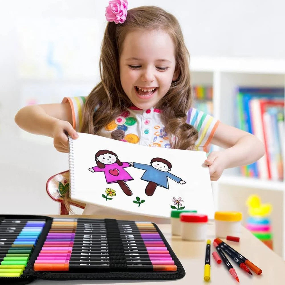 Акварельні маркери двосторонні 60шт з сумкою, Color pencil / Набір для малювання / Маркери для малювання