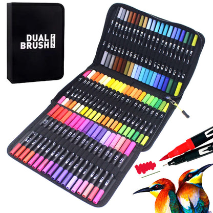 Акварельні маркери двосторонні 100шт у пеналі, Color pencil / Набір для малювання / Скетч маркери для малювання