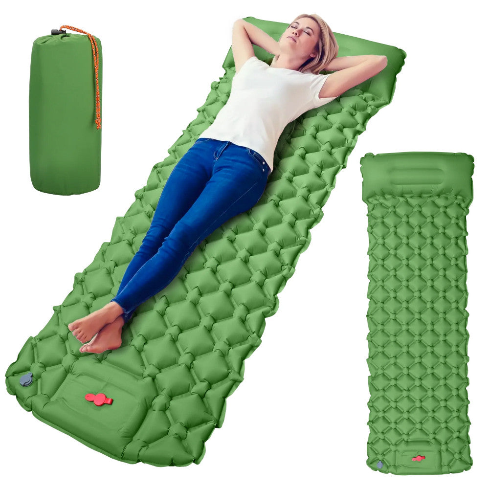 Надувний каремат з подушкою та вбудованим насосом, 225х70см, Зелений / Туристичний каремат / Надувний килимок
