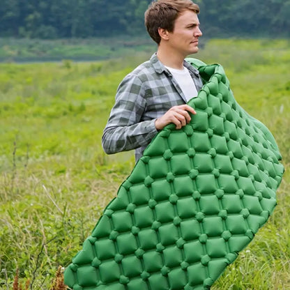 Надувний каремат з подушкою та вбудованим насосом, 225х70см, Зелений / Туристичний каремат / Надувний килимок