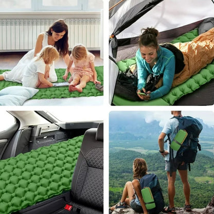 Надувний каремат з подушкою та вбудованим насосом, 225х70см, Зелений / Туристичний каремат / Надувний килимок
