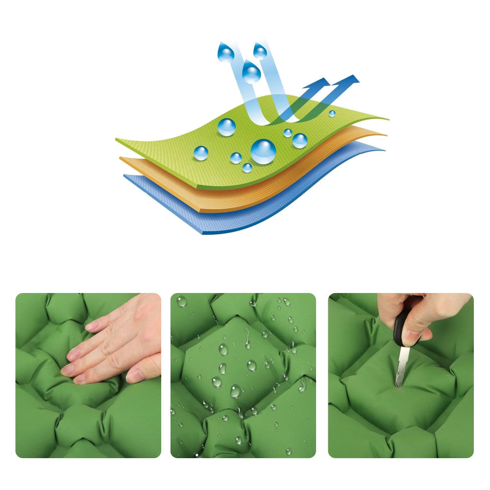 Надувний каремат з подушкою та вбудованим насосом, 225х70см, Зелений / Туристичний каремат / Надувний килимок