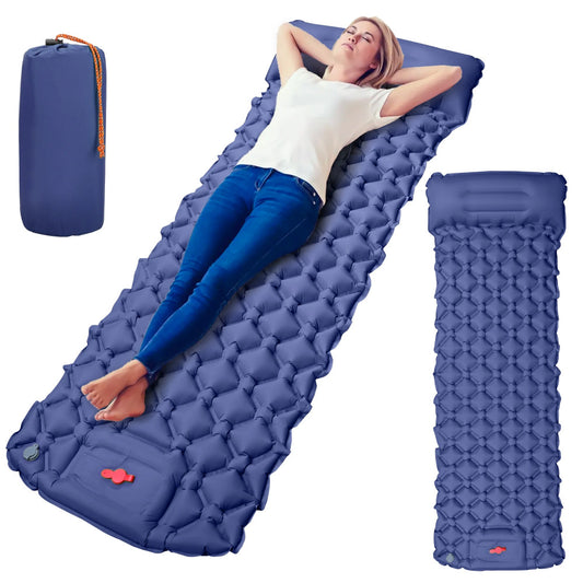 Надувний каремат з подушкою та вбудованим насосом, 225х70см, Синій / Туристичний каремат / Надувний килимок