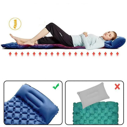 Надувний каремат з подушкою та вбудованим насосом, 225х70см, Синій / Туристичний каремат / Надувний килимок