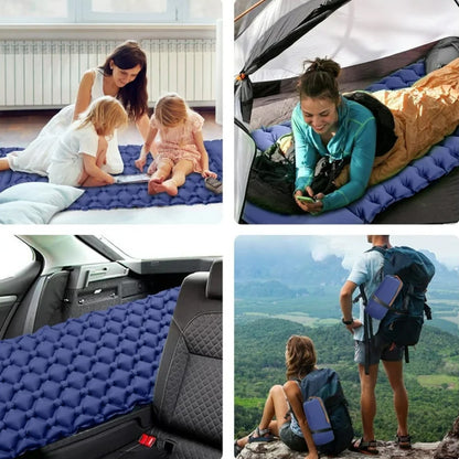 Надувний каремат з подушкою та вбудованим насосом, 225х70см, Синій / Туристичний каремат / Надувний килимок