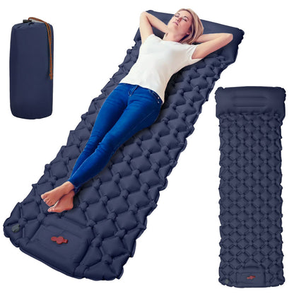 Туристичний каремат (190х70см) з подушкою та насосом, Темно-синій / Надувний матрац / Килимок для кемпінгу