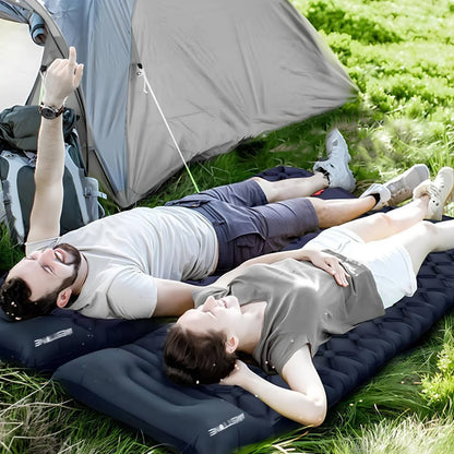 Туристичний каремат (190х70см) з подушкою та насосом, Темно-синій / Надувний матрац / Килимок для кемпінгу