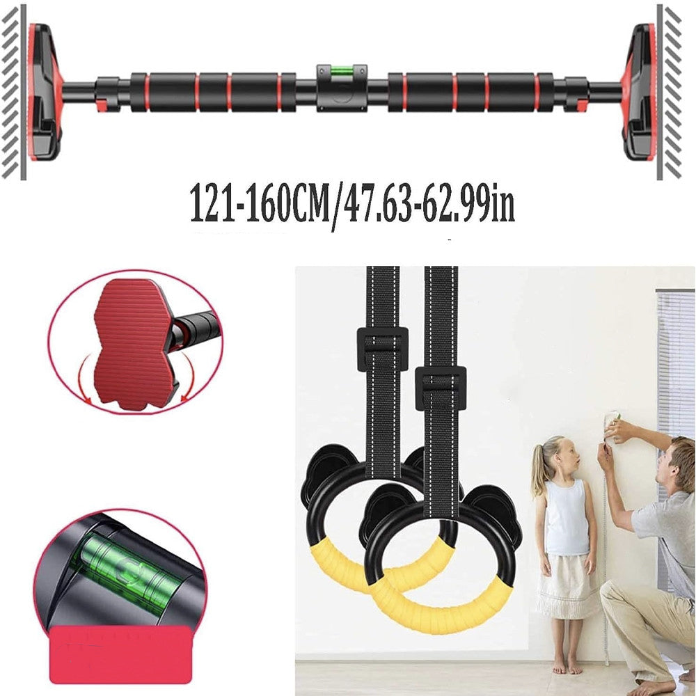 Розсувний турнік з кільцями до 150кг, 121-160см / Планка-турнік для підтягування / Турнік у дверний отвір