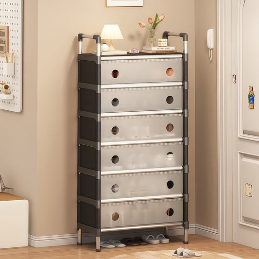 Полиця для взуття на 6 ярусів, 140х62х28см, Чорно-Біла / Багатоярусний стелаж для взуття / Взуттєва полиця