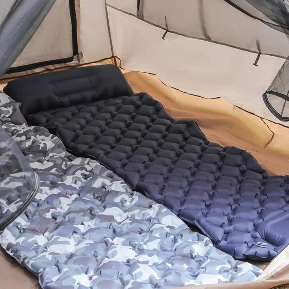 Надувний каремат з подушкою та вбудованим насосом, 225х70см, Камуфляж / Туристичний каремат / Надувний килимок