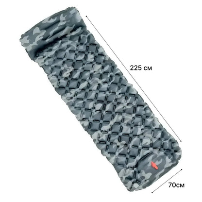 Надувний каремат з подушкою та вбудованим насосом, 225х70см, Камуфляж / Туристичний каремат / Надувний килимок