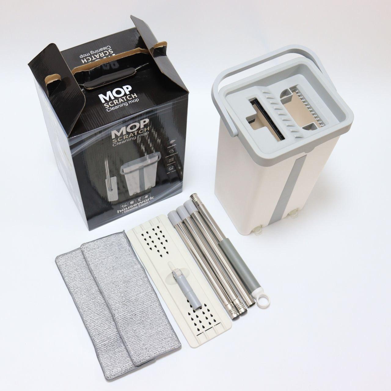 Швабра з відром 11л з автоматичним віджимом + 2 насадки, Cleaning Mop, Сіра / Швабра ледарка для прибирання будинку