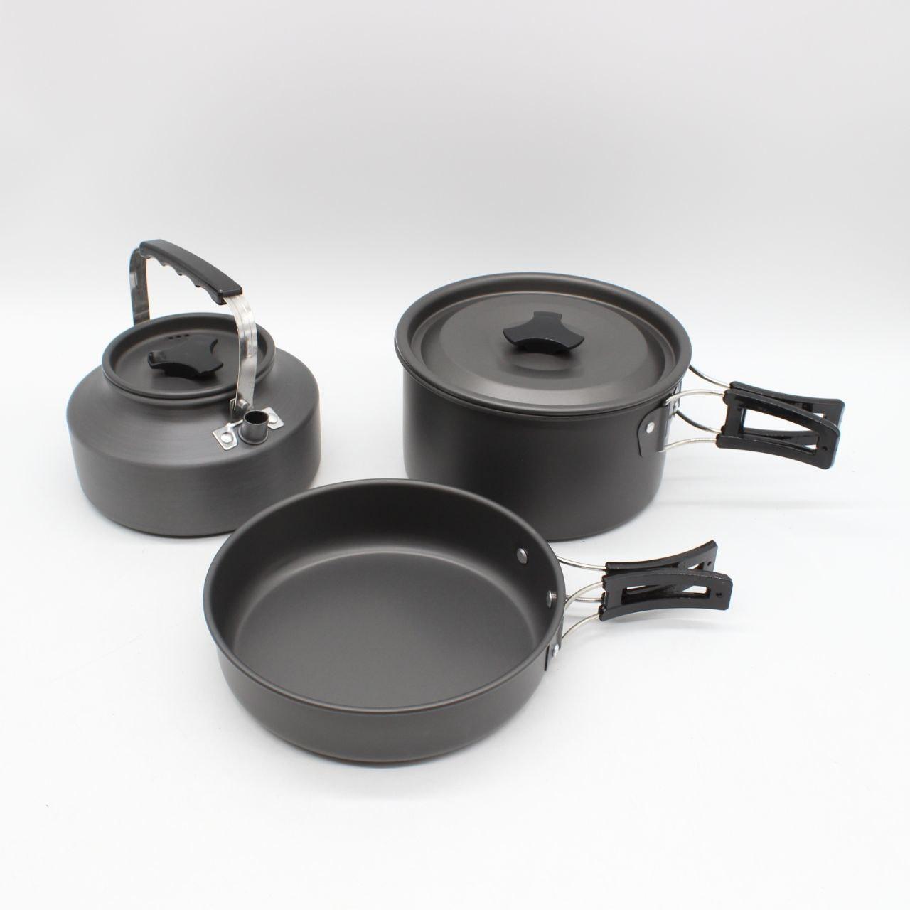 Набір туристичного посуду (каструля, сковорода, чайник) GL-C31 / Похідний набір посуду для кемпінгу