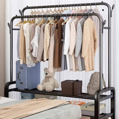 Подвійна вішалка для одягу + 2 полиці, 162х96х44см, до 40 кг / Підлогова стійка для одягу / Стійка-вішалка