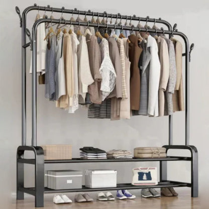 Подвійна вішалка для одягу + 2 полиці, 162х96х44см, до 40 кг / Підлогова стійка для одягу / Стійка-вішалка