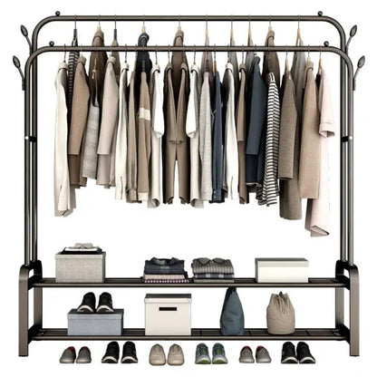 Подвійна вішалка для одягу + 2 полиці, 162х96х44см, до 40 кг / Підлогова стійка для одягу / Стійка-вішалка