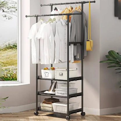 Подвійна вішалка для одягу на 3 полиці (98х58х164см) / Підлогова стійка для речей / Стійка-вішалка в передпокій