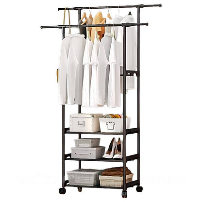 Подвійна вішалка для одягу на 3 полиці (98х58х164см) / Підлогова стійка для речей / Стійка-вішалка в передпокій