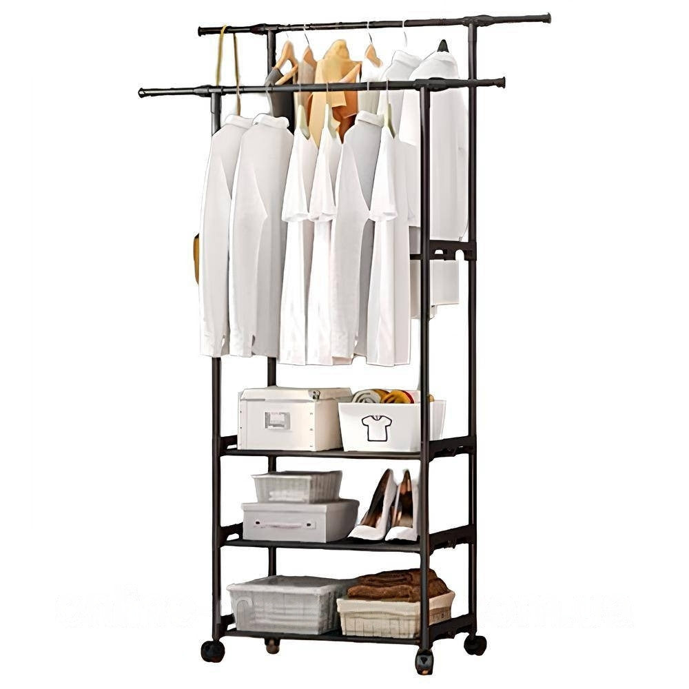 Подвійна вішалка для одягу на 3 полиці (98х58х164см) / Підлогова стійка для речей / Стійка-вішалка в передпокій