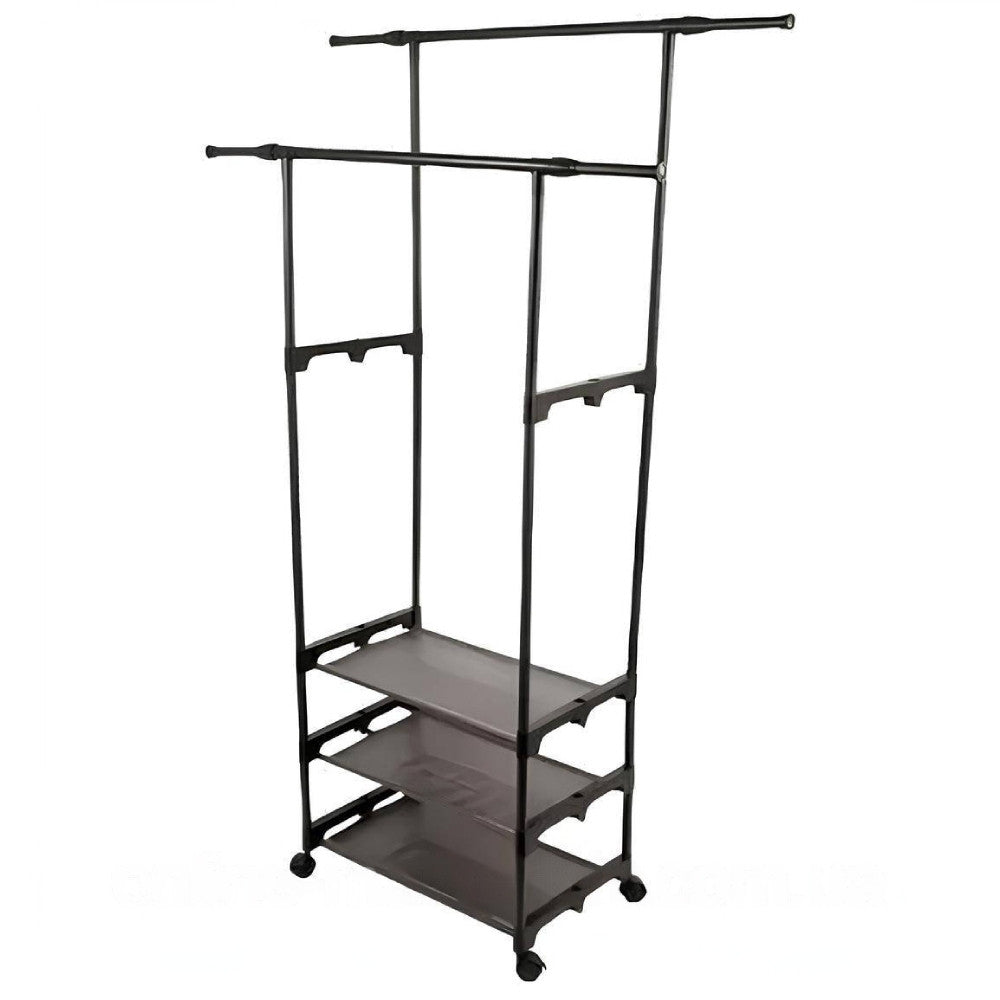 Подвійна вішалка для одягу на 3 полиці (98х58х164см) / Підлогова стійка для речей / Стійка-вішалка в передпокій