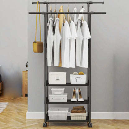 Подвійна вішалка для одягу на 3 полиці (98х58х164см) / Підлогова стійка для речей / Стійка-вішалка в передпокій