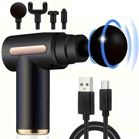 Ручний масажер перкусійний + 4 насадки, з USB, Gun Massager / Портативний масажер / Вібромасажер для тіла