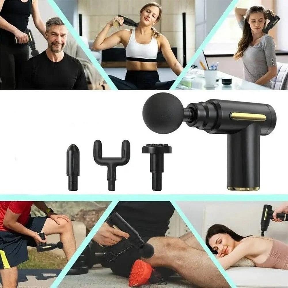 Ручний масажер перкусійний + 4 насадки, з USB, Gun Massager / Портативний масажер / Вібромасажер для тіла