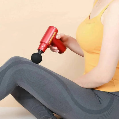 Ручний масажер перкусійний + 4 насадки, з USB, Gun Massager, Червоний / Портативний масажер / Вібромасажер для тіла