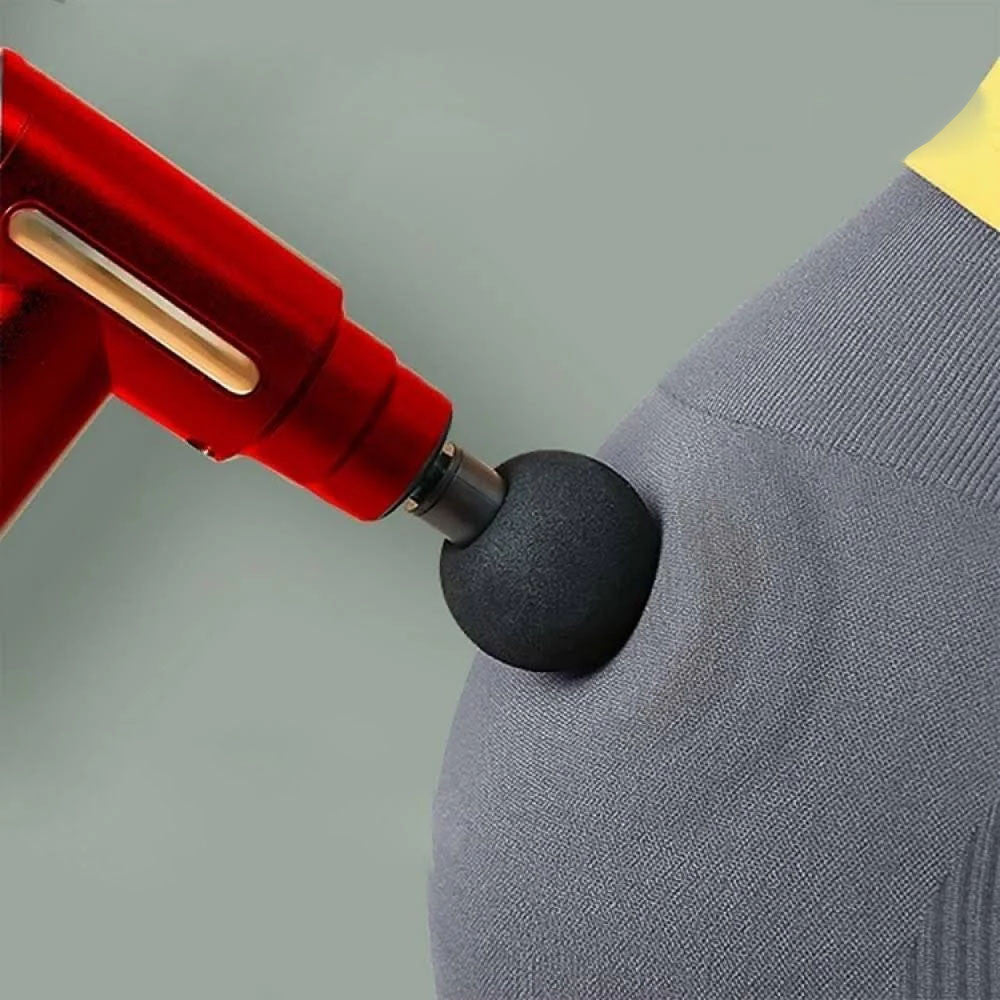 Ручний масажер перкусійний + 4 насадки, з USB, Gun Massager, Червоний / Портативний масажер / Вібромасажер для тіла