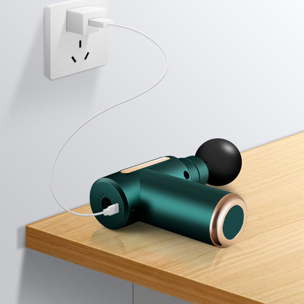 Ручний масажер перкусійний + 4 насадки, з USB, Gun Massager, Зелений / Портативний масажер / Вібромасажер для тіла