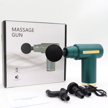 Ручний масажер перкусійний + 4 насадки, з USB, Gun Massager, Зелений / Портативний масажер / Вібромасажер для тіла
