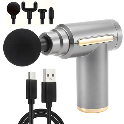 Ручний масажер перкусійний + 4 насадки, з USB, Gun Massager, Сірий / Портативний масажер / Вібромасажер для тіла