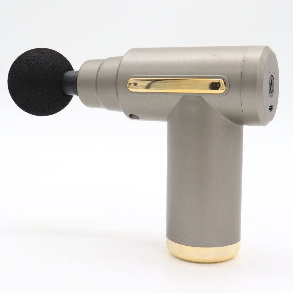 Ручний масажер перкусійний + 4 насадки, з USB, Gun Massager, Сірий / Портативний масажер / Вібромасажер для тіла