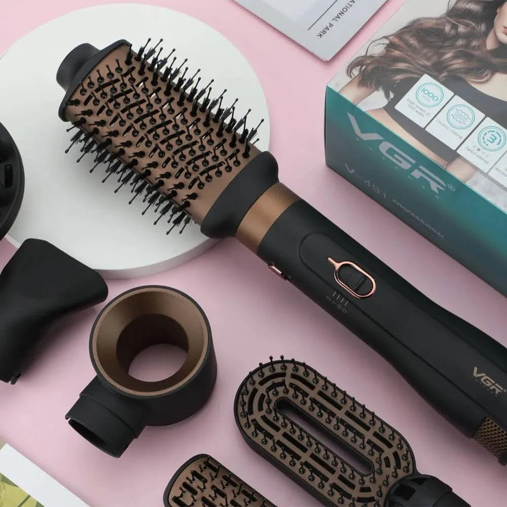 Фен стайлер для укладки волос 6в1, 1000Вт + 6 насадок, от сети, VGR V-491 / Фен-щетка для завивки волос