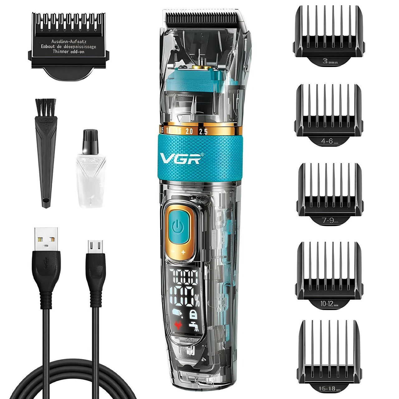 Акумуляторна машинка для стрижки волосся + 6 насадок, з USB, VGR V-695 / Бездротовий тример для стрижки
