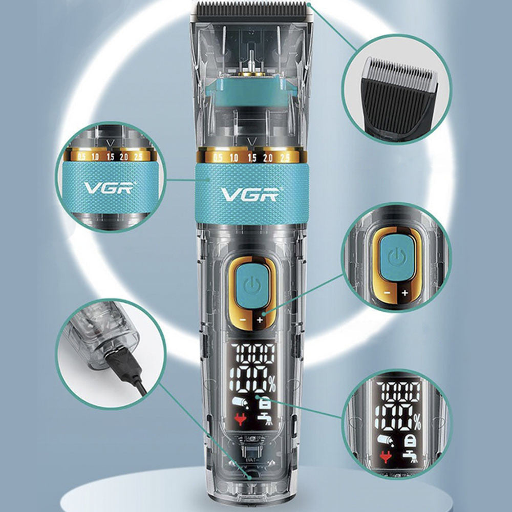 Акумуляторна машинка для стрижки волосся + 6 насадок, з USB, VGR V-695 / Бездротовий тример для стрижки
